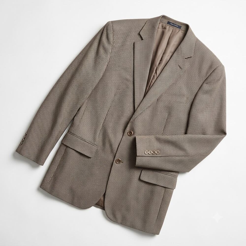 Loro Piana Italy Cremieux Collection Houndstooth Sport Coat Brown Wool Mens 43L